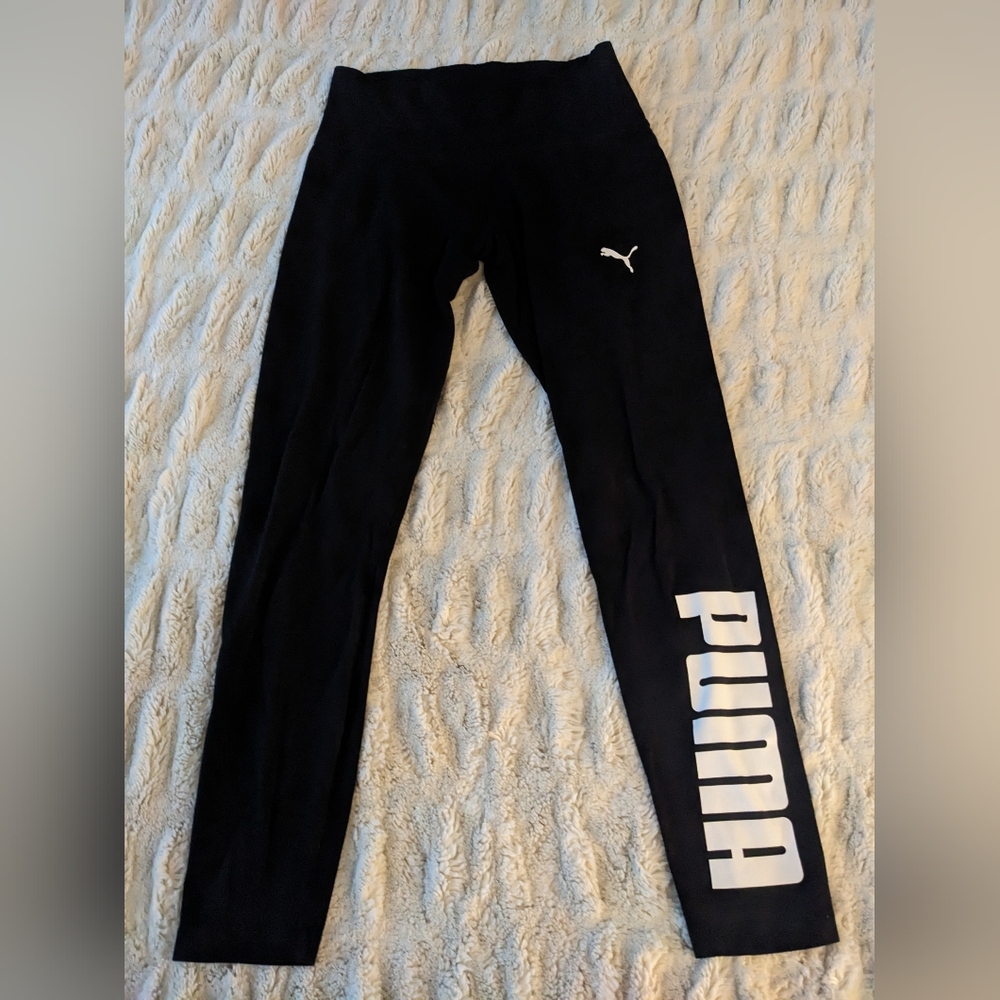 Puma Black Leggings with White Logo